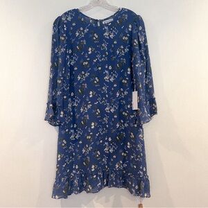 Reformation Doutzen Avery Blue Floral Quarter Sleeve Mini Sun Dress 14 NWT